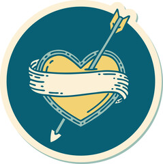 tattoo style sticker of an arrow heart and banner