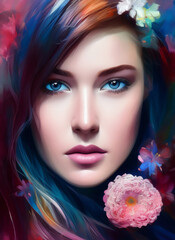 Obraz na płótnie Canvas Portrait of a beautiful woman. Illustration of a beautiful girl. Beautiful woman painting.
