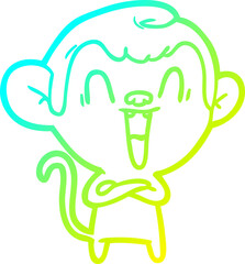 cold gradient line drawing cartoon laughing monkey