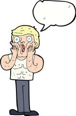 cartoon shocked gym man with speech bubble