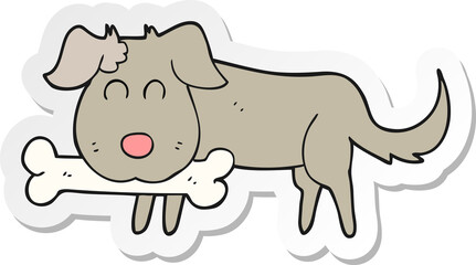 sticker of a cartoon dog with bone