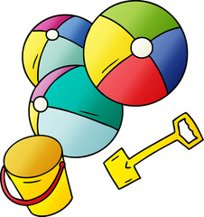 gradient cartoon doodle beach balls with a bucket and spade