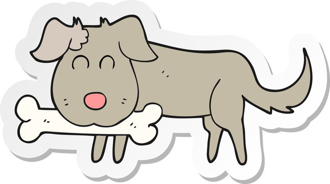 sticker of a cartoon dog with bone © lineartestpilot