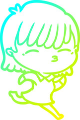 cold gradient line drawing cartoon woman