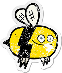 distressed sticker of a cartoon bee