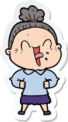 sticker of a cartoon happy old woman
