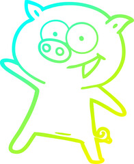 cold gradient line drawing cheerful dancing pig cartoon
