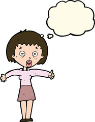 cartoon amazed woman with thought bubble