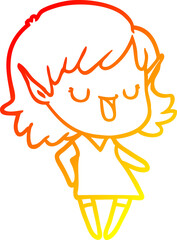 warm gradient line drawing cartoon elf girl