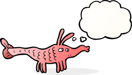 cartoon shrimp with thought bubble