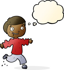 cartoon excited boy with thought bubble