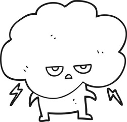 black and white cartoon raincloud