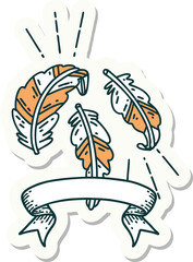 sticker of tattoo style feathers floating