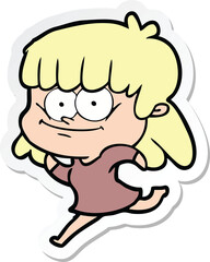 sticker of a cartoon smiling woman