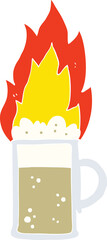 flat color illustration of a cartoon flaming tankard of beer