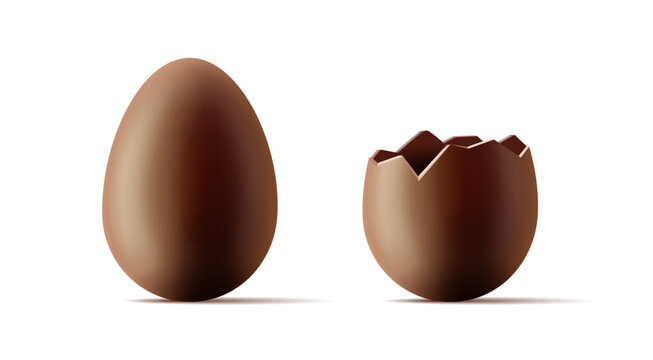 3d illustration of chocolate easter egg, whole and half broken part, render style