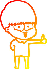 warm gradient line drawing cartoon happy boy