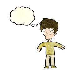 cartoon happy man with thought bubble