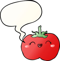 cartoon tomato and speech bubble in smooth gradient style