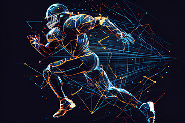 Abstract American football player in action from lines and triangles