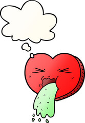 cartoon love sick heart and thought bubble in smooth gradient style
