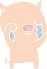 flat color style cartoon pig crying