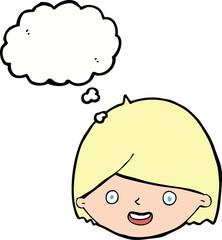 cartoon happy face with thought bubble
