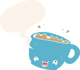 cartoon cup of coffee and speech bubble in retro style