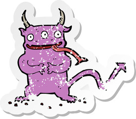 retro distressed sticker of a cartoon little demon