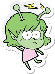 sticker of a cartoon alien girl
