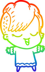 rainbow gradient line drawing happy cartoon girl