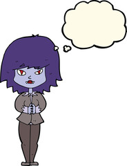 cartoon vampire woman with thought bubble