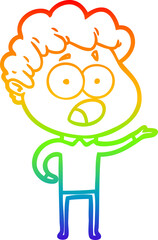 rainbow gradient line drawing cartoon man gasping in surprise