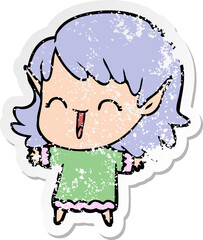 Obraz premium distressed sticker of a cartoon elf girl