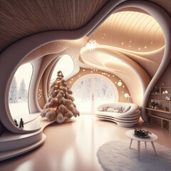interior of a luxury living room during Christmas 