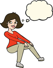 Obraz na płótnie Canvas cartoon happy woman sitting with thought bubble
