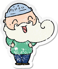 distressed sticker of a happy bearded man
