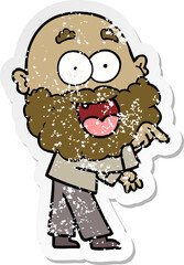 distressed sticker of a cartoon crazy happy man with beard