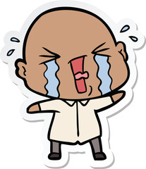 sticker of a cartoon crying bald man