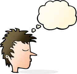 cartoon male face with thought bubble