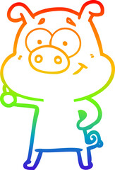 rainbow gradient line drawing happy cartoon pig