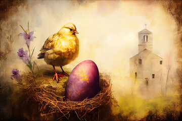 Painting technique, Easter background, Generative AI