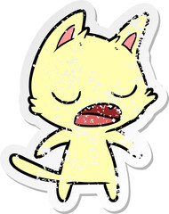 distressed sticker of a talking cat cartoon