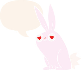 cartoon bunny rabbit in love and speech bubble in retro style