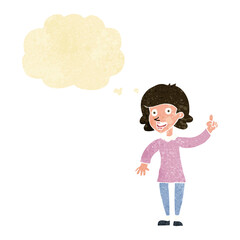 cartoon woman with idea with thought bubble