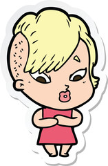 sticker of a cartoon surprised girl