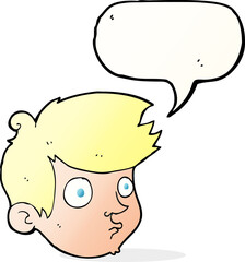 cartoon staring boy with speech bubble