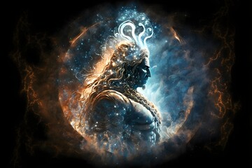 Mahashivratri. lord shiva in universe, a transcendental spiritual image against the background of the cosmos. Mahamaya. Gurudeva. electronic art. Generative AI - obrazy, fototapety, plakaty