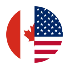 Foto op Plexiglas round icon with united states of american and canada flags. PNG © Sakchai
