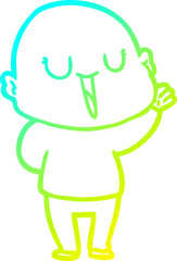 cold gradient line drawing happy cartoon bald man